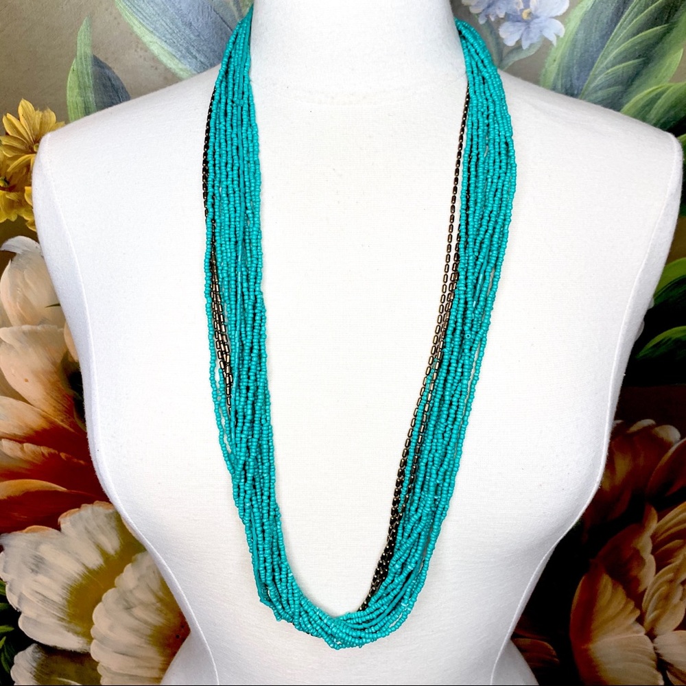 Multi Strand Seed Bead Tribal Inspired Boho Chic Necklace